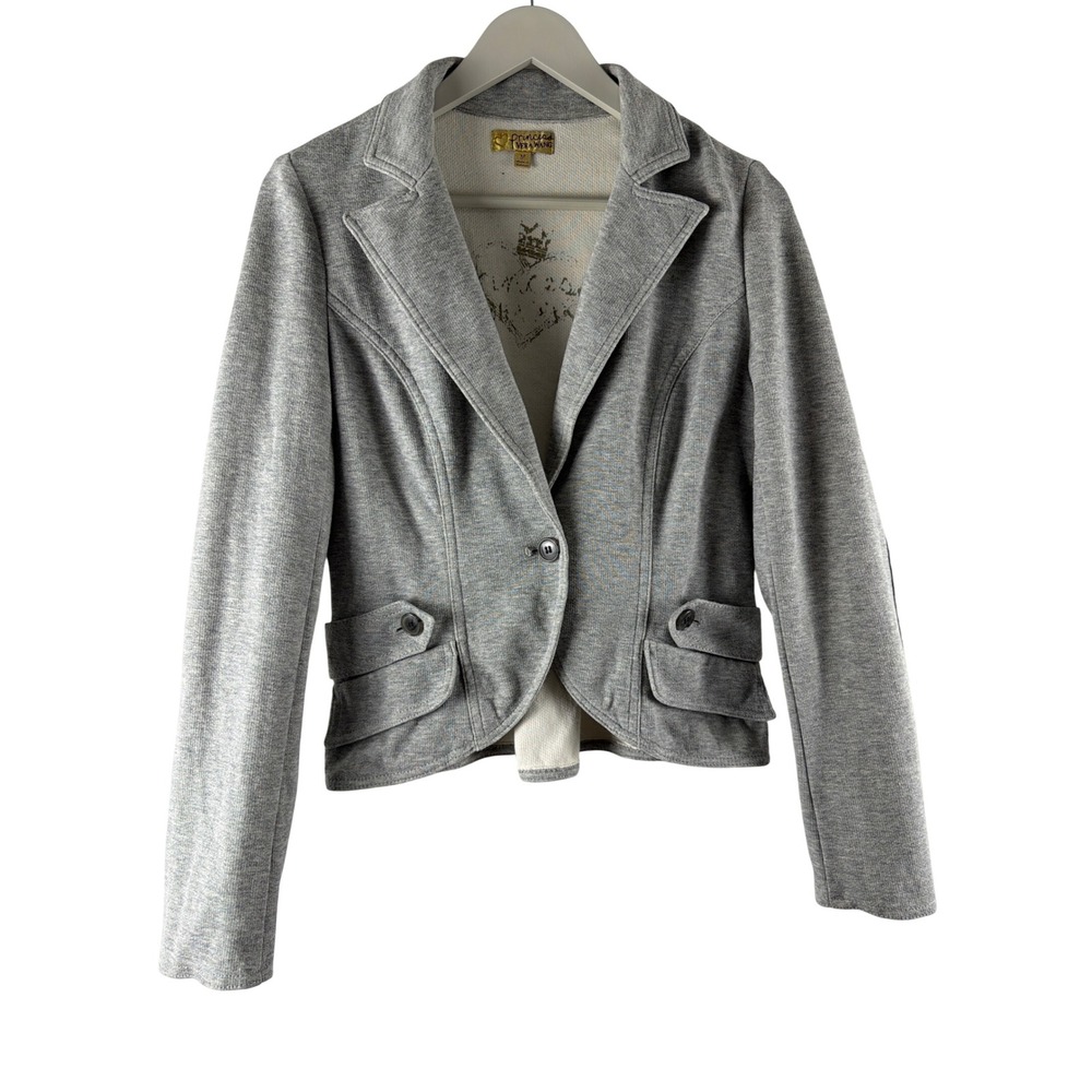 Princess‎ Vera Wang Grey Heather Jersey Knit Blazer Elbow Patches Junior Medium
